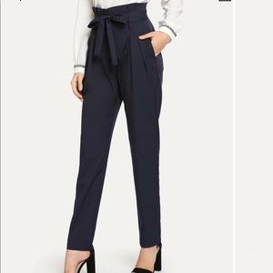 High waist belted tailored pants